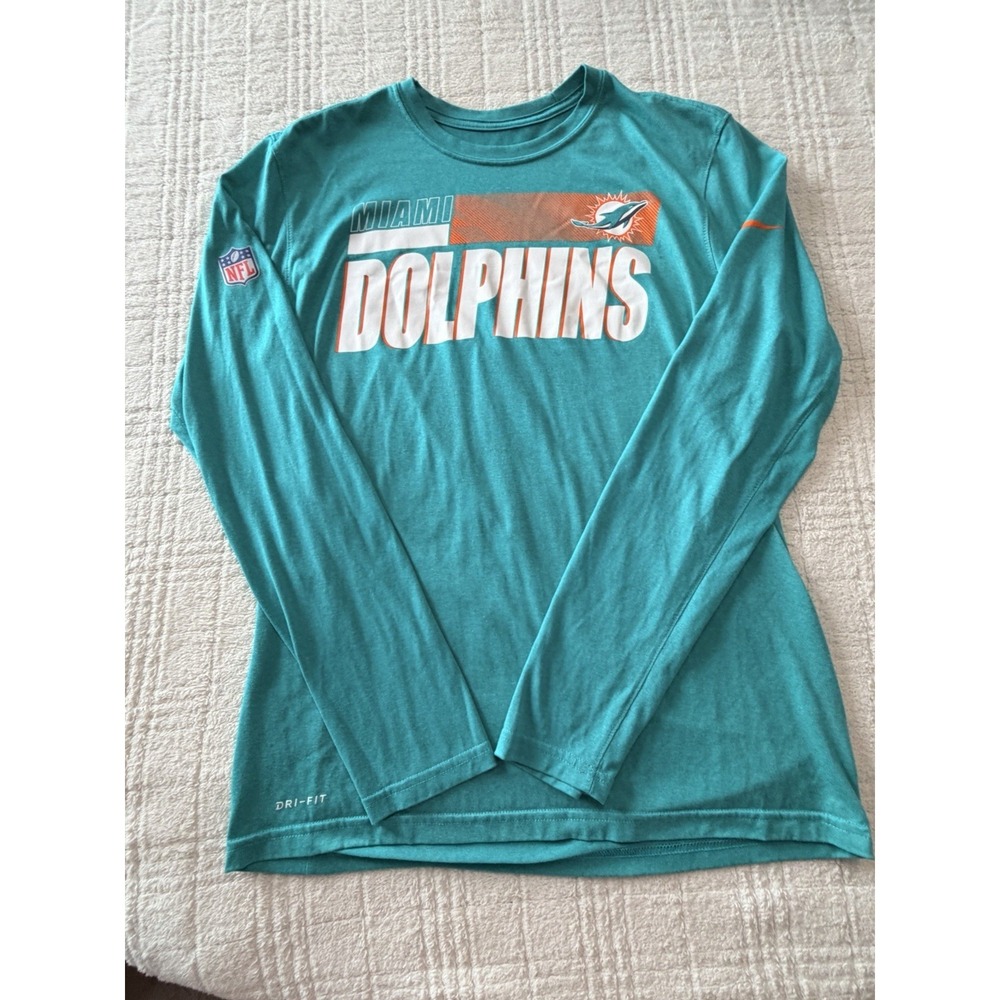 Nike Dri-Fit Miami Dolphins On Field Long Sleeve Lightweight Shirt Teal Womens M